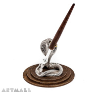 Set wooden nibholder with metal nib, metal pen stand King Cobra shape.