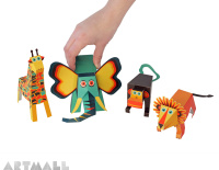 Jungle Animals Paper Toys, size: 7,5 cm to 18 cm high x 10 cm to 18 cm long.