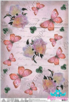 Butterflies and peonies on the handwritten background