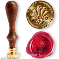 Seal diam 20mm, Peacock's tail symbol, with wooden handle