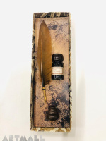 Gift set quill with metal nib holder, ink bottle 10cc. Window gift box size cm10x23x3h AVAILABLE RED