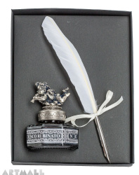 Writing set quill, ink 68cc with metal decor penstand cap