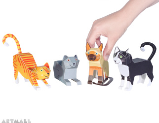 Cats Paper Toys, size: 7,5 cm to 11 cm high x 12 cm to 18 cm long.