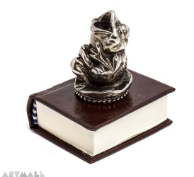 Metal decorated penstand on book reproduction. FROG